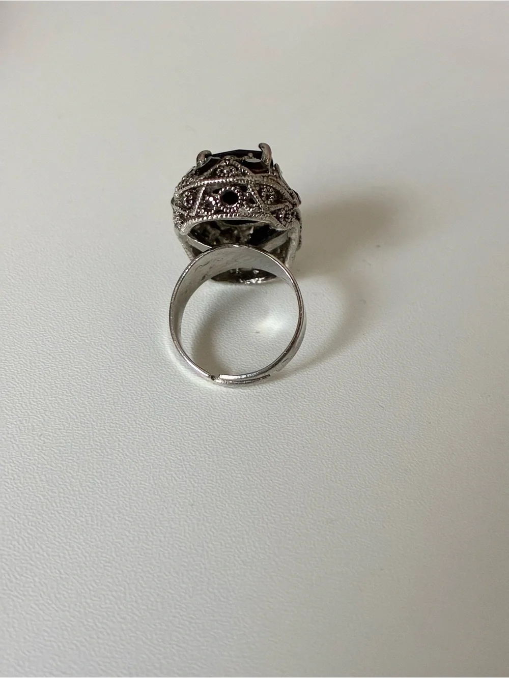 Crystal Black Stone Statement Ring, Adjustable size 8+